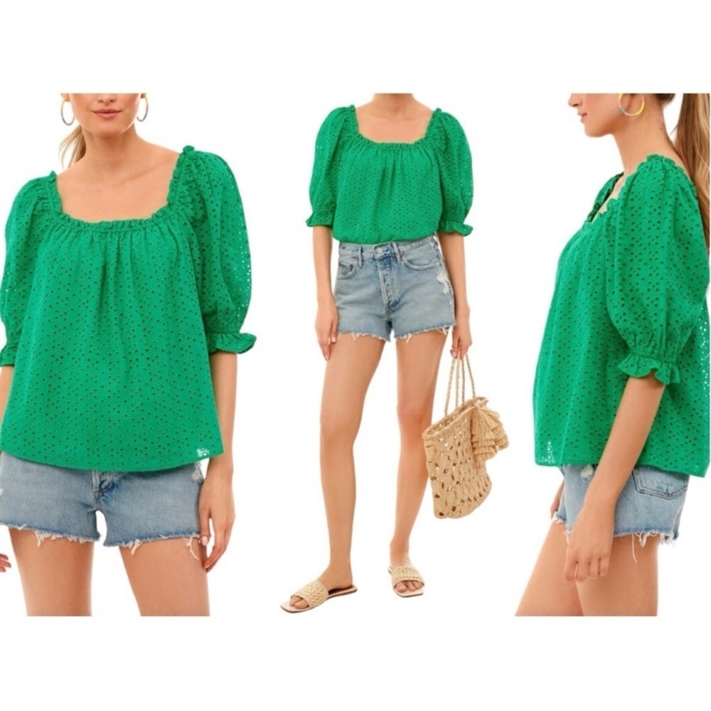 Tuckernuck Pomander Place Eyelet Iris Blouse Women's
Small Kelly Green Cotton